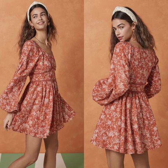 CAROLINE CONSTAS NWT Blakely Floral Cotton Mini Dress in Rust Toile Size S - Picture 3 of 16